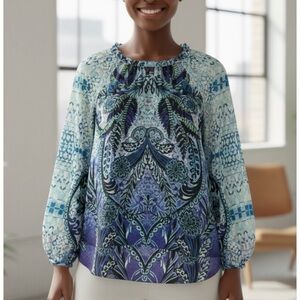 Hale Bob Silk Blouse Cut Out Paisley Size Medium M